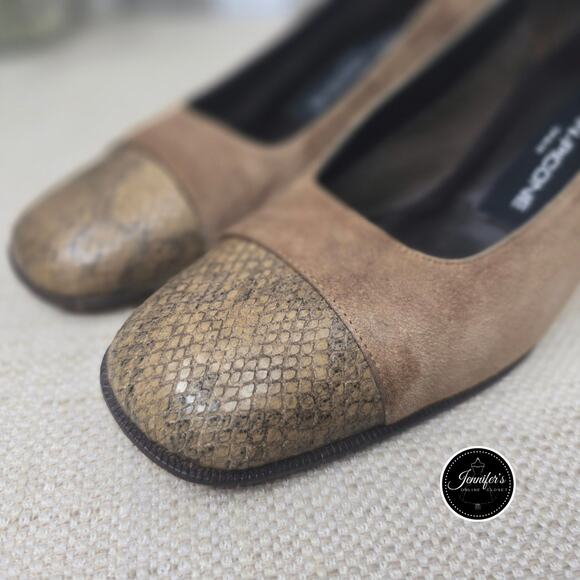 Evan-Picone Brown Suede and Snakeskin Square Toe Pump Size 7M - Picture 10 of 16